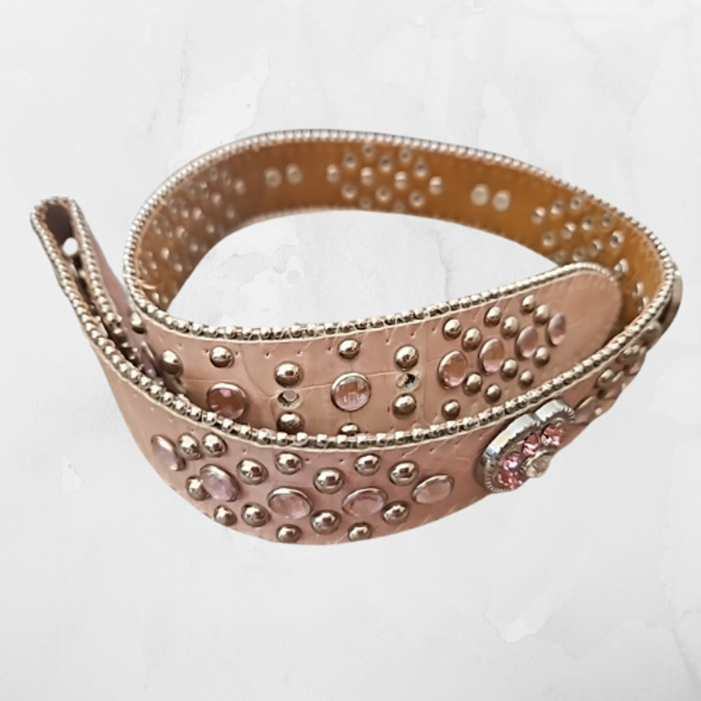 Nocona Pale Pink Belt Rhinestones Hearts Ladies 21" to 24"